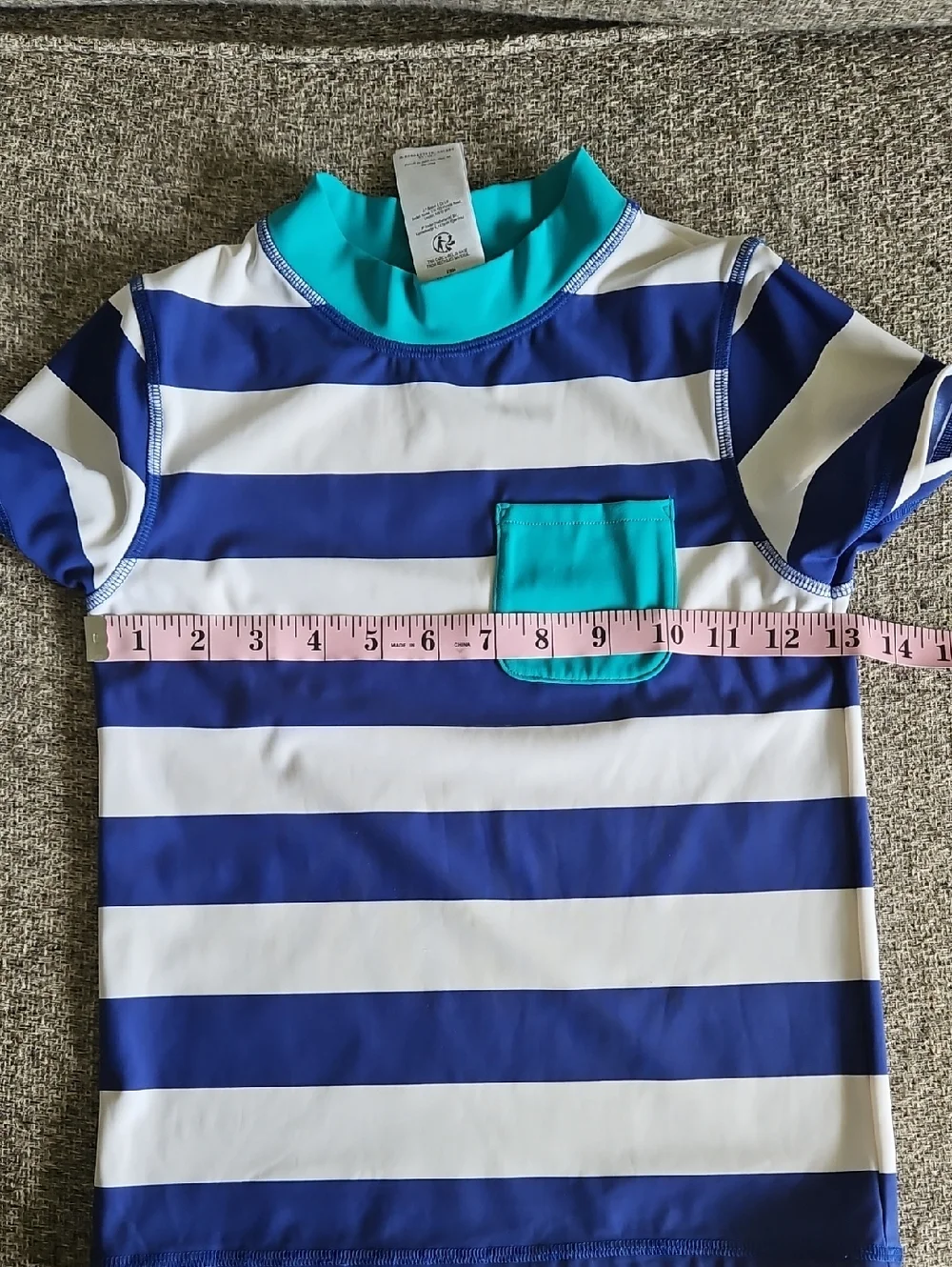 Boden Kids Stripe Rashguard 8-9 Years Blue White Short Sleeve